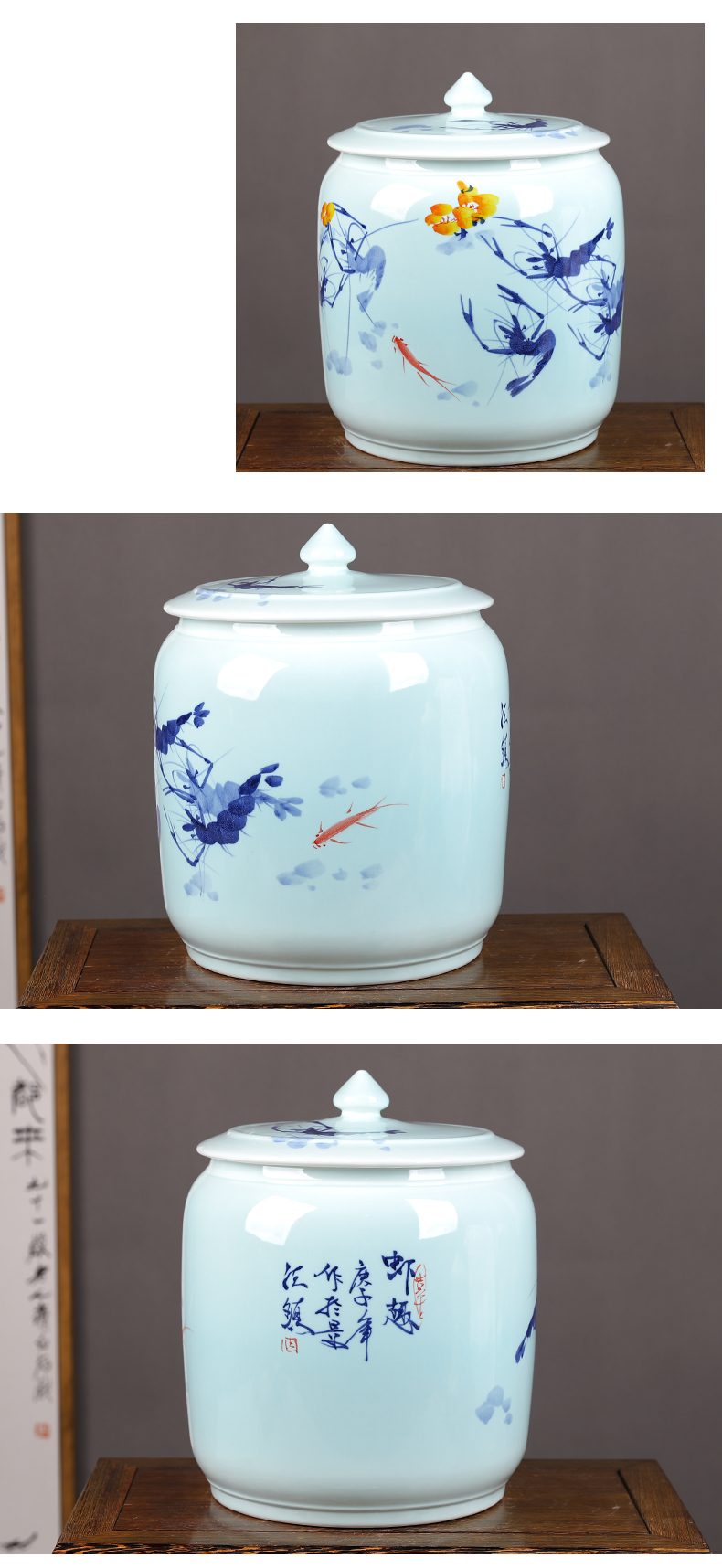 Jingdezhen ceramic barrel ricer box home with cover seal tank storage tank cylinder moistureproof cylinder pu 'er tea cake