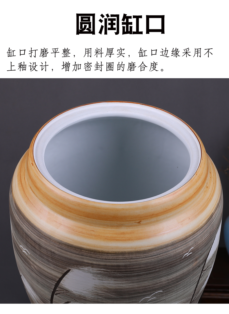 Jingdezhen ceramic barrel storage tank household water tanks imitation solid wood 50 kg installed sealed cylinder barrels moistureproof with cover flour