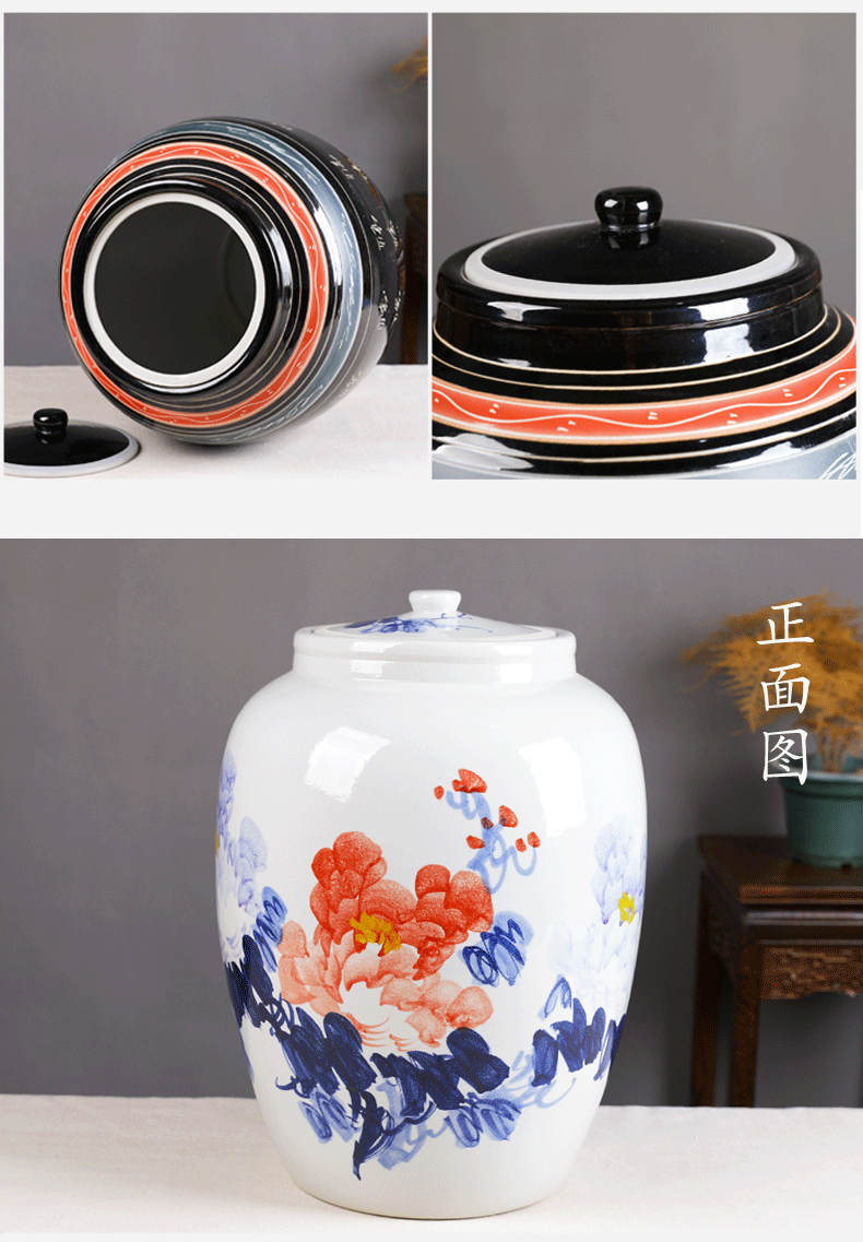 Jingdezhen ceramic barrel ricer box 50 kg/100 jins cylinder tank with cover meters tank cylinder seal storage tank