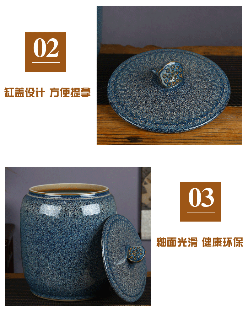 Jingdezhen ceramic barrel with cover tank 20 jins 30 jins home ricer box sealed bucket tea water storage tank meter box