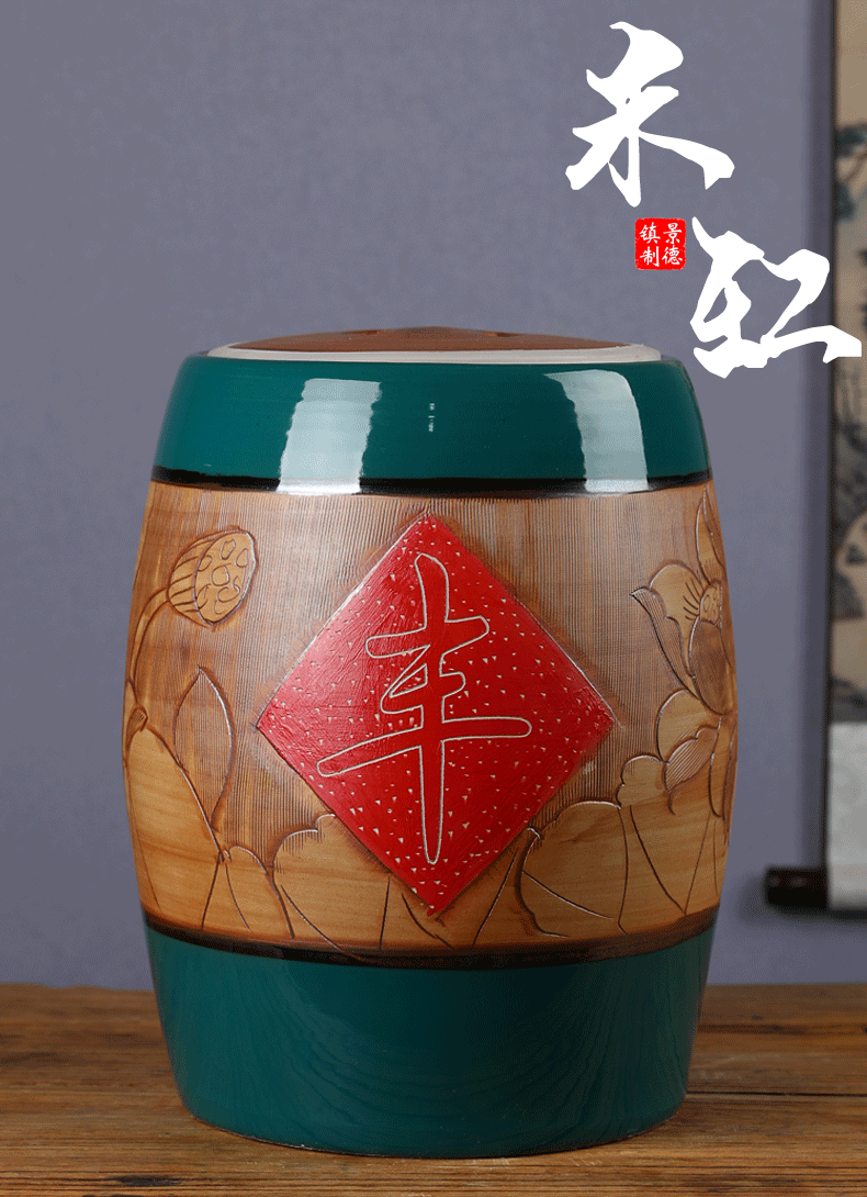 Jingdezhen ceramic barrel household with cover cylinder seal storage bins ricer box flour barrels sealed as cans of restoring ancient ways