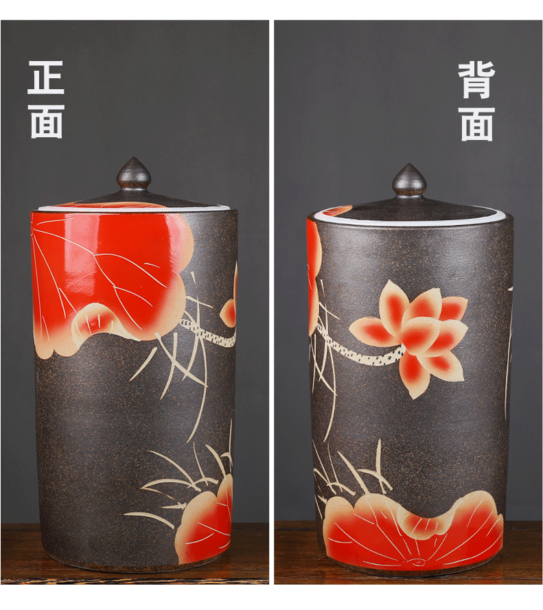 Jingdezhen ceramic barrel ricer box household tank cylinder storage tank 20/40 jin with cover sealing caddy fixings