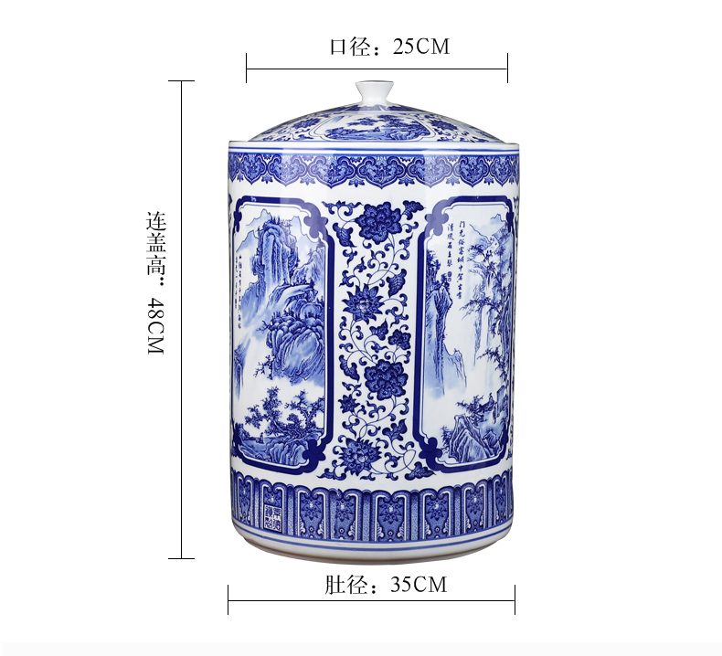 Jingdezhen ceramic barrel 50 kg of straight cylinder caddy fixings household seal storage jar airtight storage tea urn