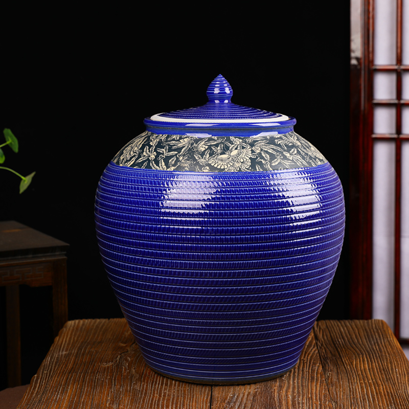 Jingdezhen ceramic barrel ricer box 50 kg 100 jins home with cover tea cylinder storage jar of pickles water oil cylinder