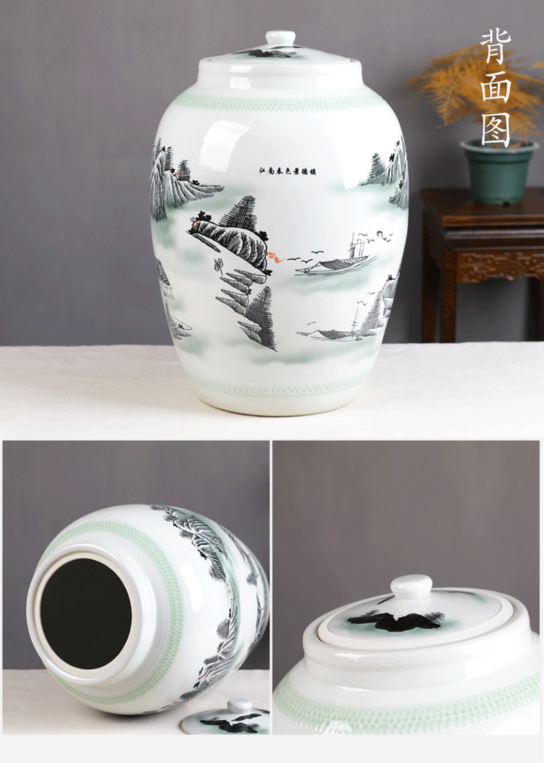 Jingdezhen ceramic barrel ricer box 50 kg/100 jins cylinder tank with cover meters tank cylinder seal storage tank