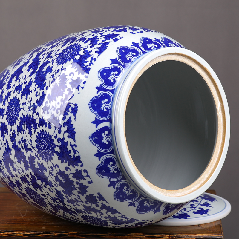 Jingdezhen ceramic barrel household 50 kg loading with cover thickening tank ricer box flour cylinder seal storage tank in the kitchen