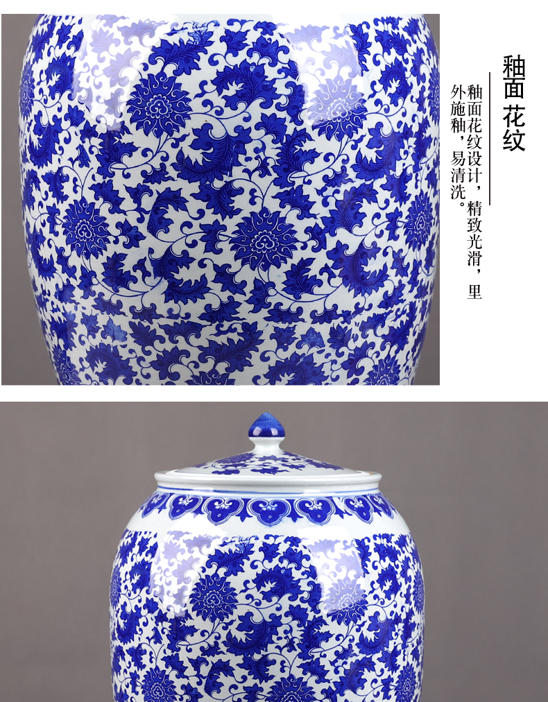 Jingdezhen ceramic barrel household 50 kg loading with cover thickening tank ricer box flour cylinder seal storage tank in the kitchen