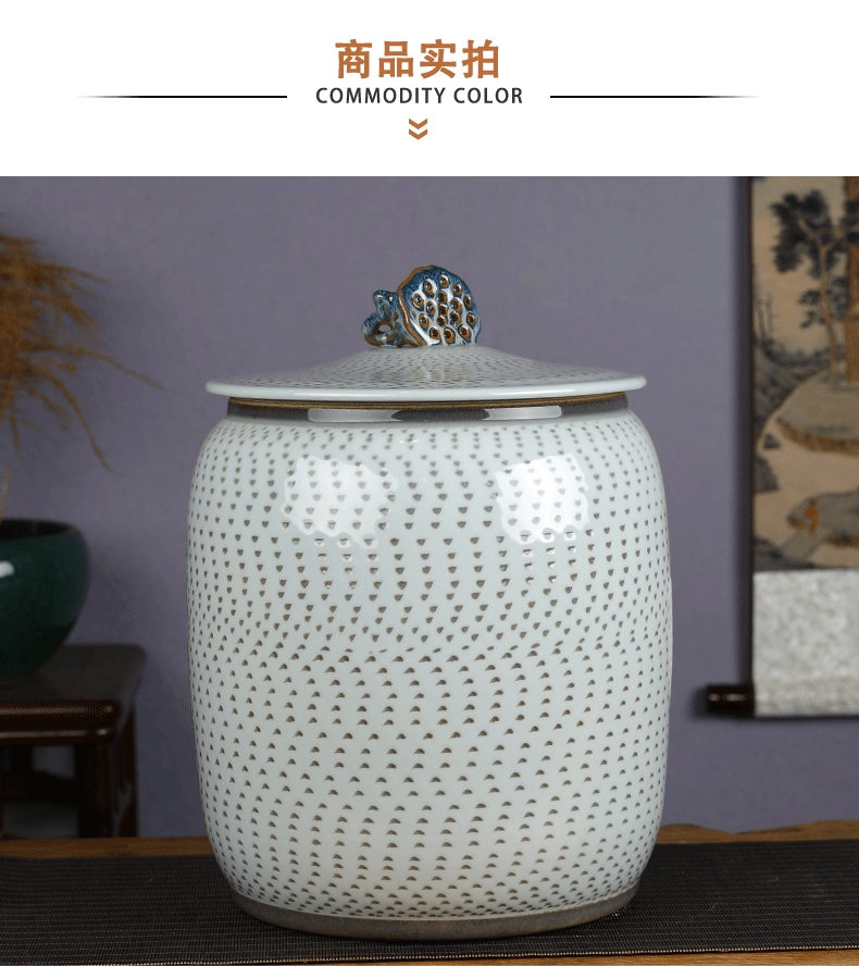 Jingdezhen ceramic barrel with cover tank 20 jins 30 jins home ricer box sealed bucket tea water storage tank meter box