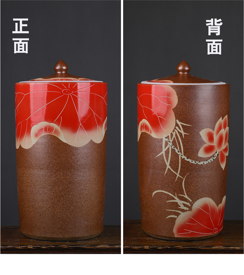 Jingdezhen ceramic barrel ricer box household tank cylinder storage tank 20/40 jin with cover sealing caddy fixings