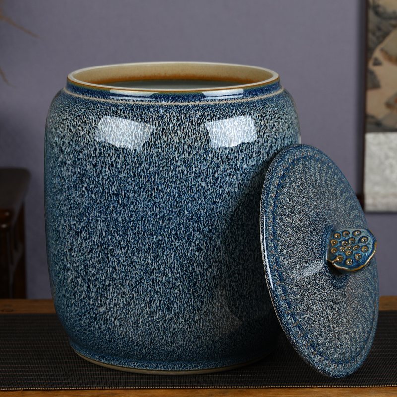 Jingdezhen ceramic barrel with cover tank 20 jins 30 jins home ricer box sealed bucket tea water storage tank meter box