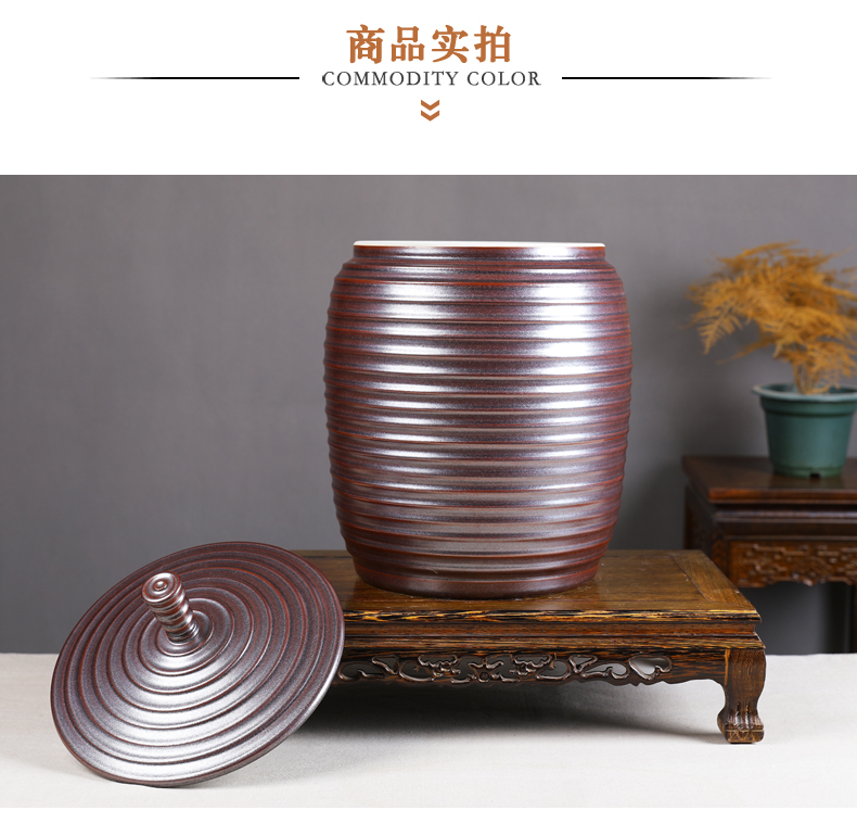 Jingdezhen ceramic barrel with cover ricer box sealing large tea tea cake flour cylinder cylinder cylinder grain storage tank