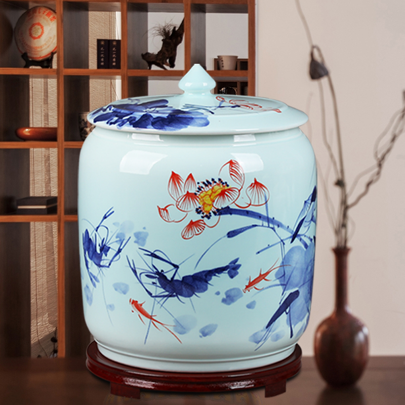 Jingdezhen ceramic barrel ricer box home with cover seal tank storage tank cylinder moistureproof cylinder pu 'er tea cake