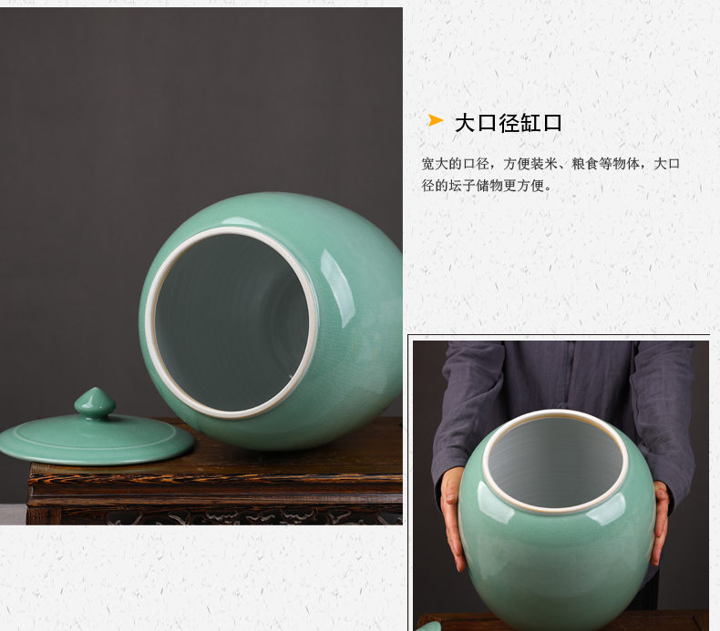 Jingdezhen barrel ricer box ceramics with cover surface oil tank household seal m tea pot moisture storage tank