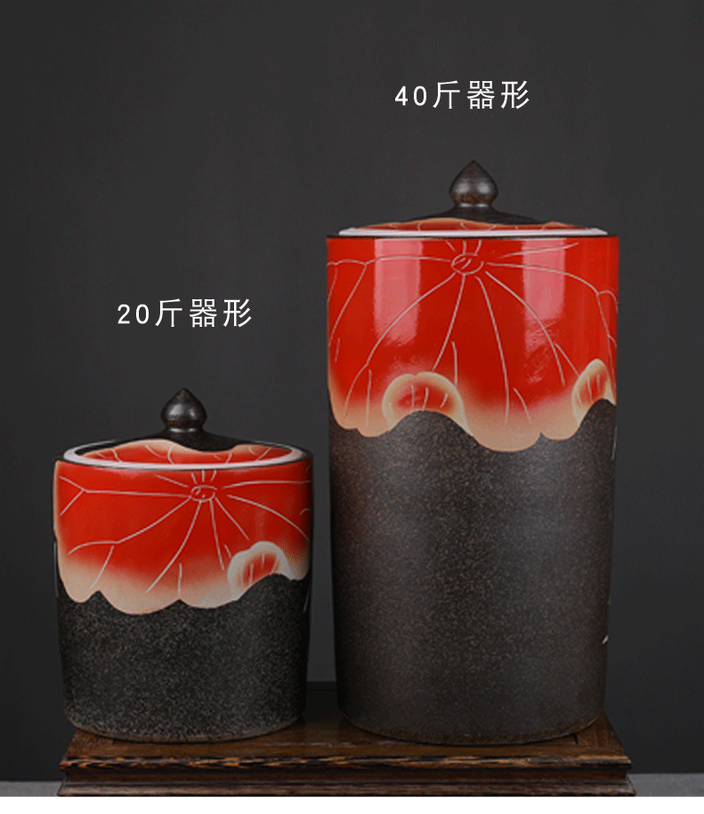 Jingdezhen ceramic barrel ricer box household tank cylinder storage tank 20/40 jin with cover sealing caddy fixings