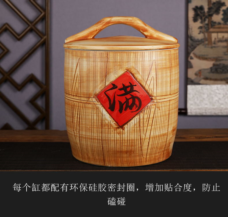 Jingdezhen ceramic barrel storage tank imitation wood grain sealed as cans ricer box oil cylinder cylinder flour 10 jins 20 jins 30 pounds looking