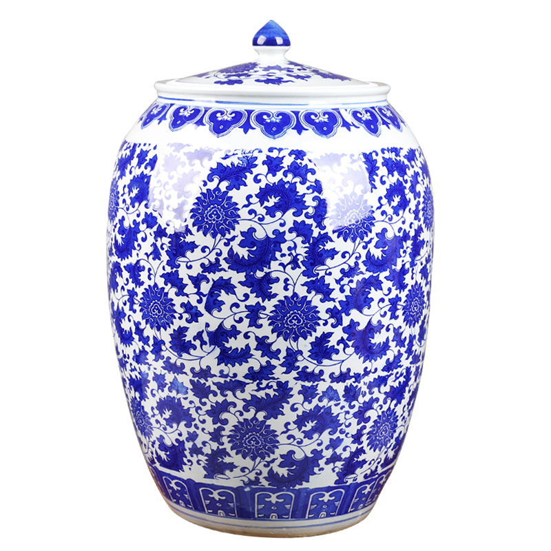 Jingdezhen ceramic barrel household 50 kg loading with cover thickening tank ricer box flour cylinder seal storage tank in the kitchen