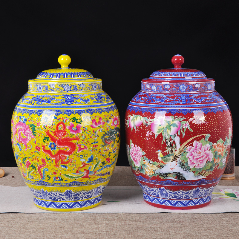 Ceramic barrel household ricer box storage tank brewing tea cake cylinder cylinder cylinder tank pickles pickled meat tea pot fruit