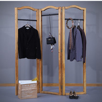 Men And Women Clothing Store Shelves Landing Style Middle Island Rack Retro Solid Wood Window Screen Folding Hanging Clothes Hanger Display Racks