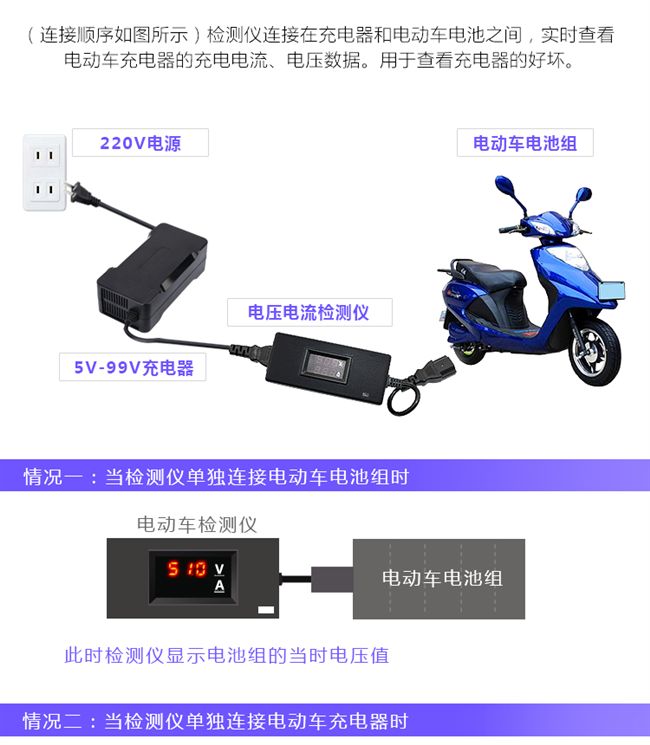 Dụng cụ kiểm tra sạc xe điện Pin công cụ sửa chữa ô tô 100v10a điện áp hiển thị kỹ thuật số và thử nghiệm hiện tại pin xe đạp điện 48v