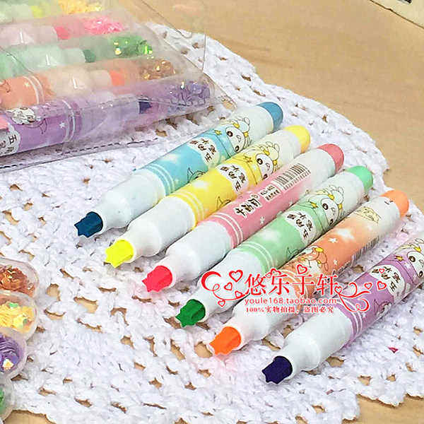 Candy-colored exotic highlighter pentagonal star head marker key marker watercolor pen 6-color multi-purpose