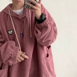 Розовая толстовка с капюшоном, вельветовая куртка, европейский стиль