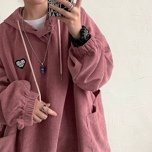 Розовая толстовка с капюшоном, вельветовая куртка, европейский стиль