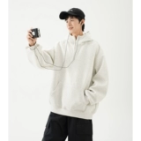 美式重磅半拉链卫衣男冬vibe潮牌纯色连帽衫休闲百搭情侣运动外套