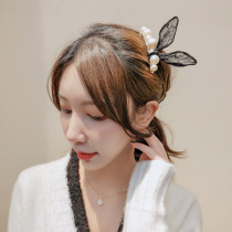 Net Red simple pearl lace leather band Korean Hairband rabbit ear sweet head rope female bracelet dual-purpose headgear