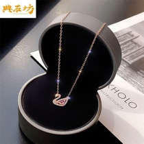 s925 pure silver rose gold small swanky necklace female Korean version student brief lock bone chain temperament personality European and American ornaments