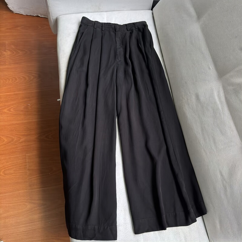 Cut-Label Italian Order Cupro Silk Wide-Leg Pants for Women, Relaxed High-Waisted Slimming Drapey Loose Casual Pants