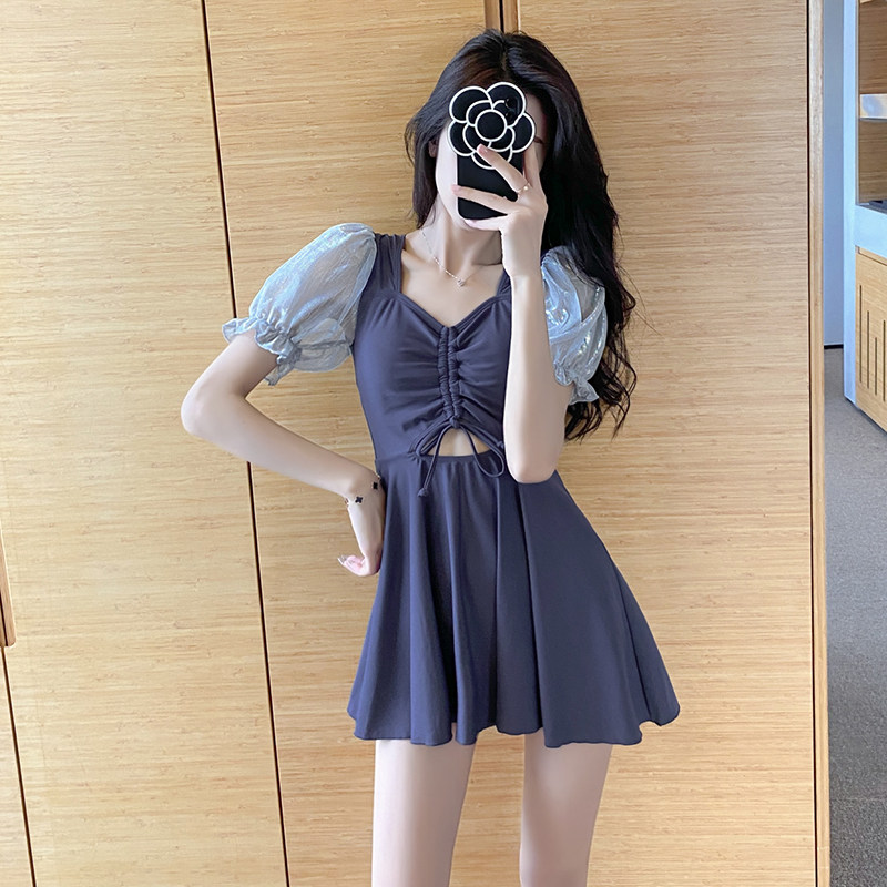 ins wind cute girl seaside fairy conservative student 2021 new cover belly thin chest swimsuit female summer