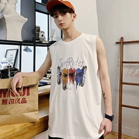Hồng Kông gió mùa hè không tay áo thun nam xu hướng cotton lỏng sinh viên thể thao thủy triều thương hiệu in vest vai đôi vest - Áo vest cotton ao ghi le