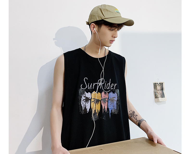 Hồng Kông gió mùa hè không tay áo thun nam xu hướng cotton lỏng sinh viên thể thao thủy triều thương hiệu in vest vai đôi vest - Áo vest cotton áo khoác ghi lê nam