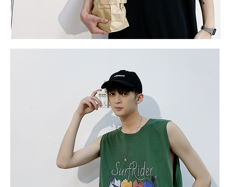 Hồng Kông gió mùa hè không tay áo thun nam xu hướng cotton lỏng sinh viên thể thao thủy triều thương hiệu in vest vai đôi vest - Áo vest cotton ao ghi le