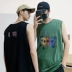 Hồng Kông gió mùa hè không tay áo thun nam xu hướng cotton lỏng sinh viên thể thao thủy triều thương hiệu in vest vai đôi vest - Áo vest cotton ao ghi le Áo vest cotton
