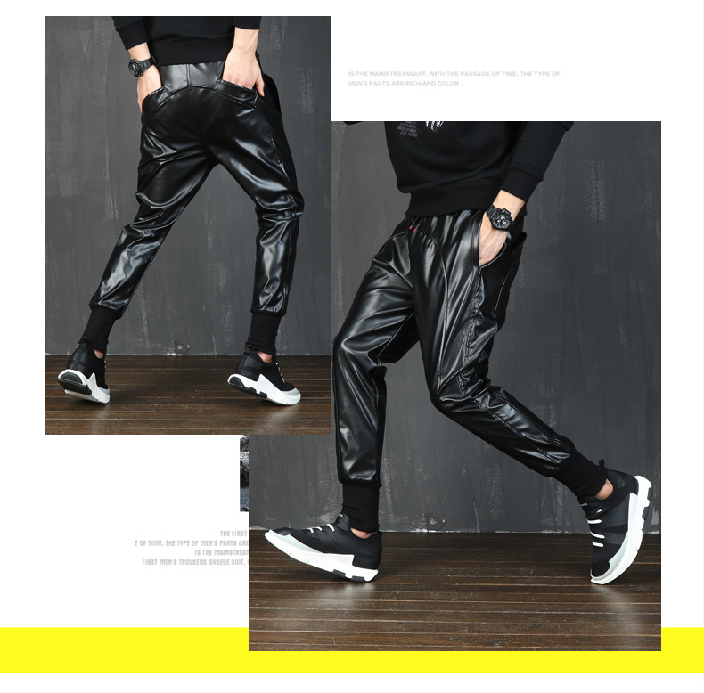 Quần da nam mùa thu đông cộng nhung nhung dày Halon phiên bản Hàn Quốc của xu hướng giới trẻ Quần skinny xe máy quần áo nam