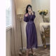 Purple Hepburn style chiffon dress women 2023 spring new temperament lady waist V-neck high-end skirt tide