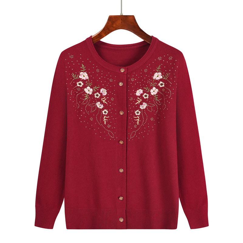 Middle-Aged and Elderly Women's Sweaters, Mother's Knitwear, Cardigans, Elderly Base Shirts, Spring and Autumn Thin Woolen Sweaters, Jackets