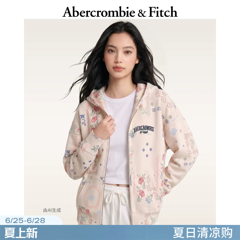 Af American Retro Fashion Logo Fleece Zipper Hooded Cardigan Sweatshirt Jacket 26 Spring Women's Clothing 152-6055