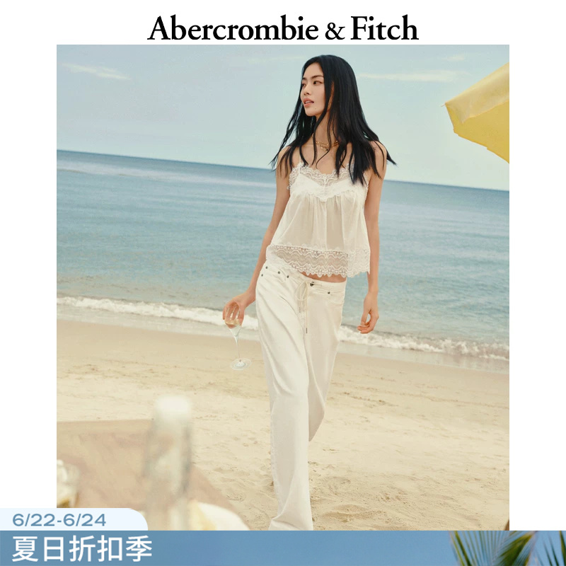 Af Lazy Vacation Style Low-Waist Linen Denim Blend White Denim Pants 26 Spring/Summer Women's Clothing 155-6923
