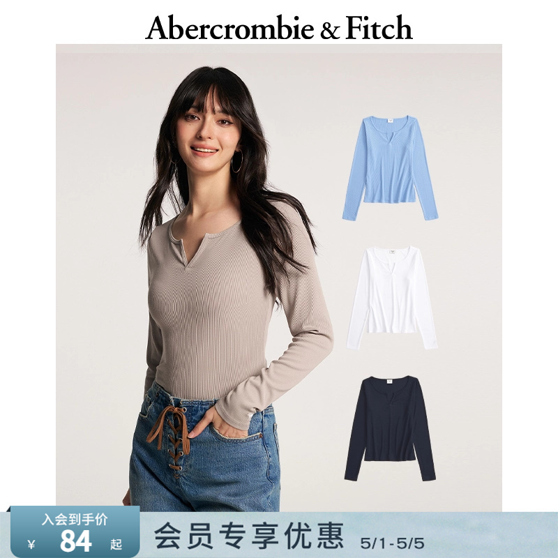Af Classic Small Elk Pattern American-Style Slim-Fit V-Neck Long-Sleeve T-Shirt Top 26 Spring Women's Clothing 139-6134