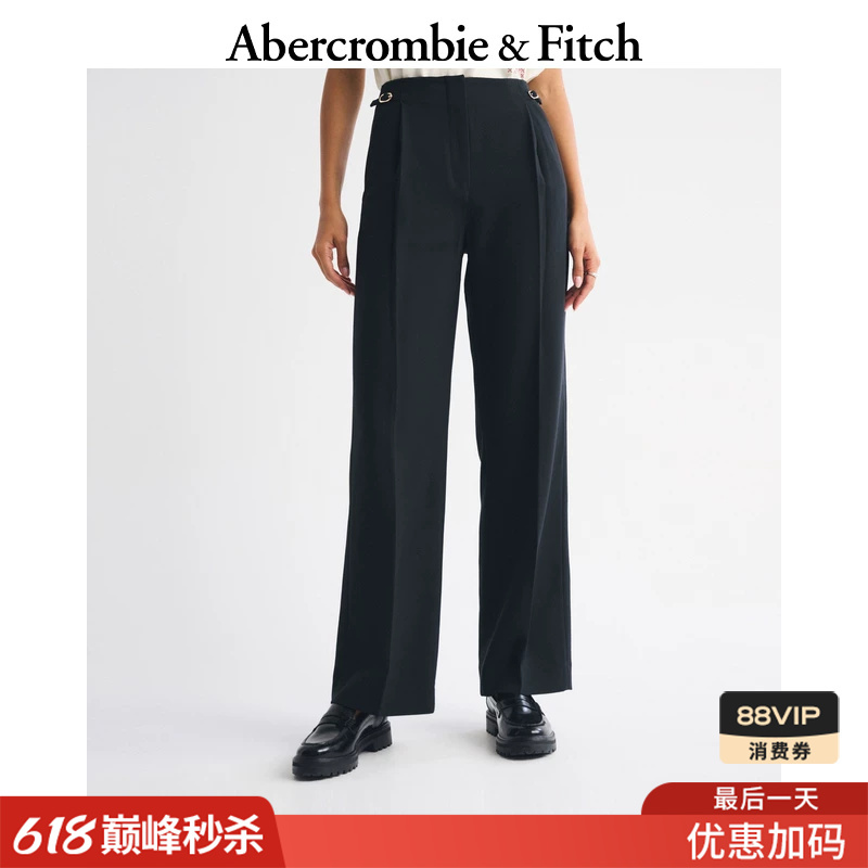 Af American-Style High-Waisted Adjustable Wide-Leg Black Casual Pants 26 Spring/Summer Women's Clothing 156-5623