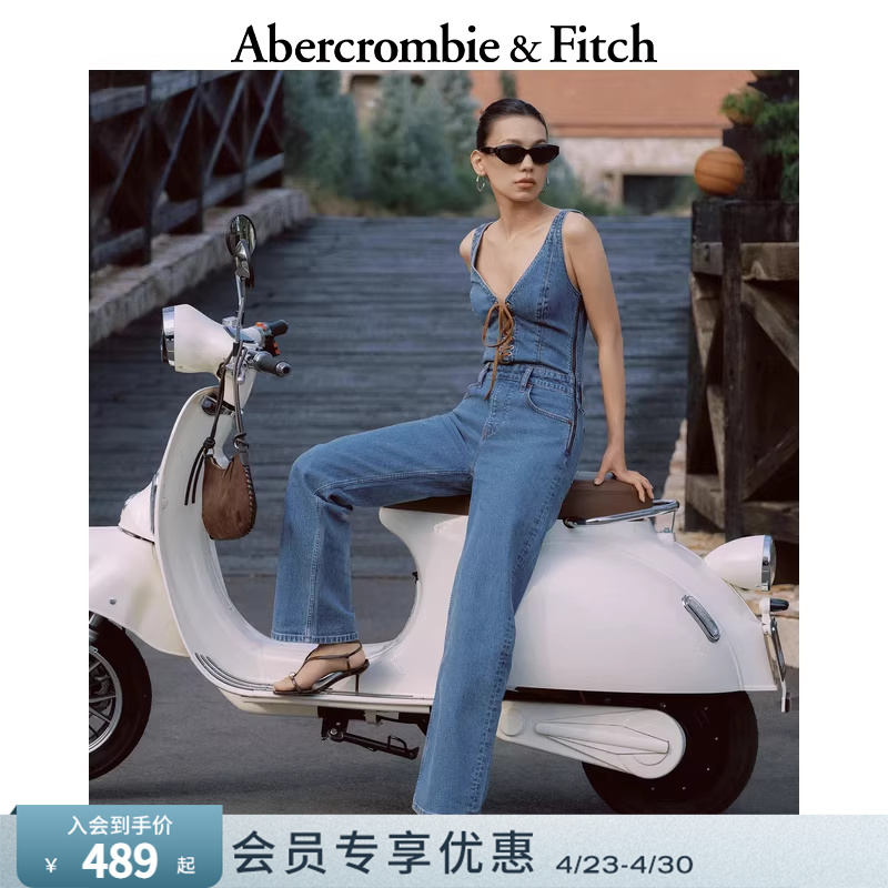 Af American Retro Classic V-Neck Straight Denim Jumpsuit Overalls Long Pants 26 Spring/Summer Women's Clothing 159-6445