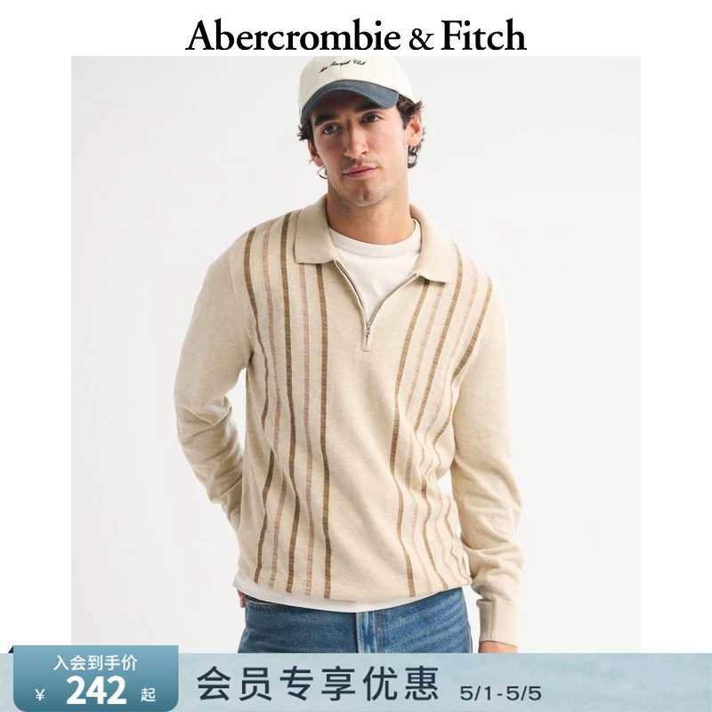 Af American Style Work Clothing Striped Half-Zip Long-Sleeved Knitted Sweater Polo Shirt 25 Autumn and Winter Men's Clothing 120-5241