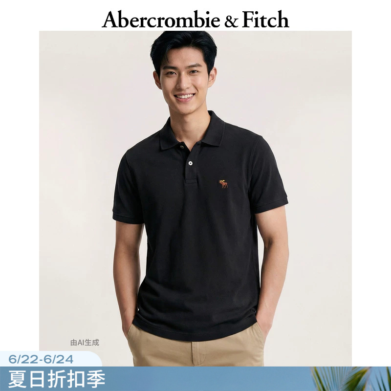 Af Classic Little Elk Pattern American Retro Workwear Versatile Short-Sleeved Polo Shirt 26 Spring and Summer Men's Clothing 124-6035
