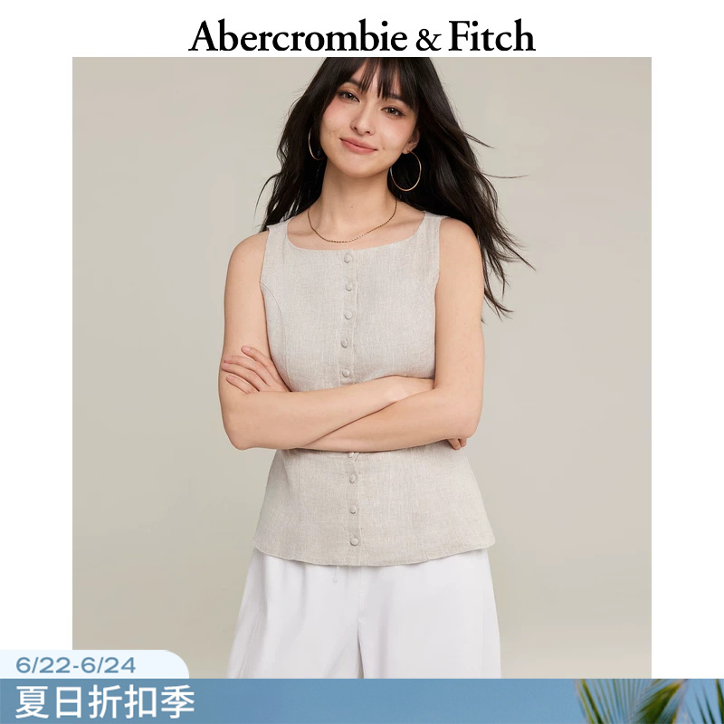 Af American-Style White Multi-Color Slim-Fit Linen Sleeveless Vest Cardigan Top 26 Summer Women's Clothing 140-6326 Af American-Style White Multi-Color Slim-Fit Linen Sleeveless Vest Cardigan Top 26 Summer Women's Clothing 140-6326