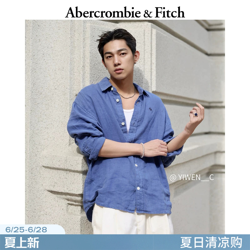 Af Classic Small Elk Pattern American-Style Comfortable Old Money Style Linen Shirt 26 Spring/Summer Men's Clothing 125-6041