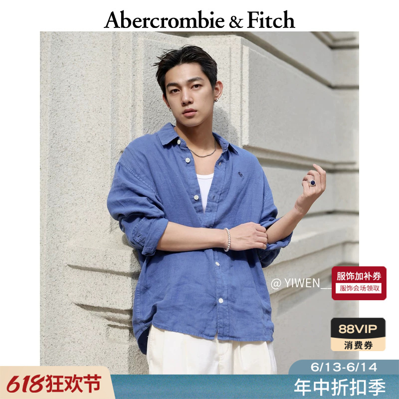 Af Classic Small Elk Pattern American-Style Comfortable Old Money Style Linen Shirt 26 Spring/Summer Men's Clothing 125-6041