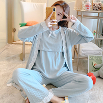 Three sets of Moon clothes spring and autumn cotton postpartum pregnant women breastfeeding pajamas spring summer thin maternal feeding Home clothing