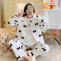 Lunar Subsuit Autumn Winter Pure Cotton Postnatal Pregnant Woman Sleepwear Spring Fall air cotton breast-feeding with three sets of pregnancy